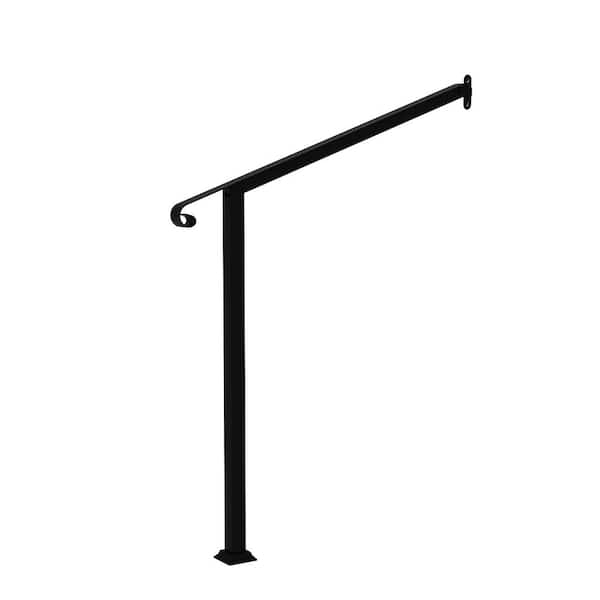 39.4 in. H x 3.3 ft. W Black Iron Single Post Handrail Railing Kit Fits 2 or 3 Steps Outdoor Stair Railing, Black