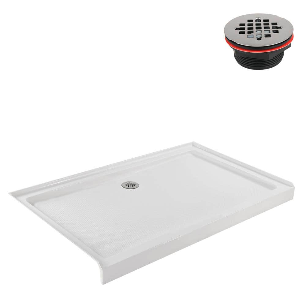 60'' Glossy White Rectangular Acrylic Shower Base with ABS Drain