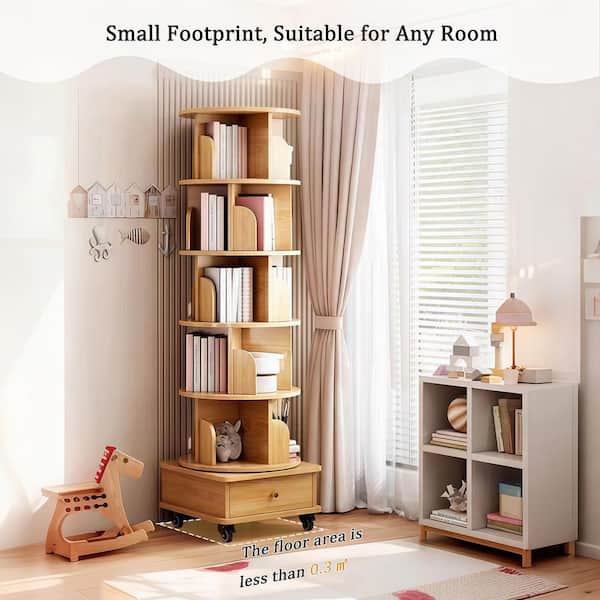Seafuloy 360°Rotating 68 in. H Natual Wooden 6 Shelf Corner
