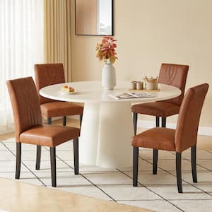 Upholstered Dining Chairs Set of 4 Brown Modern PU Leather and Solid Wood Legs and High Back Dining Room Chairs