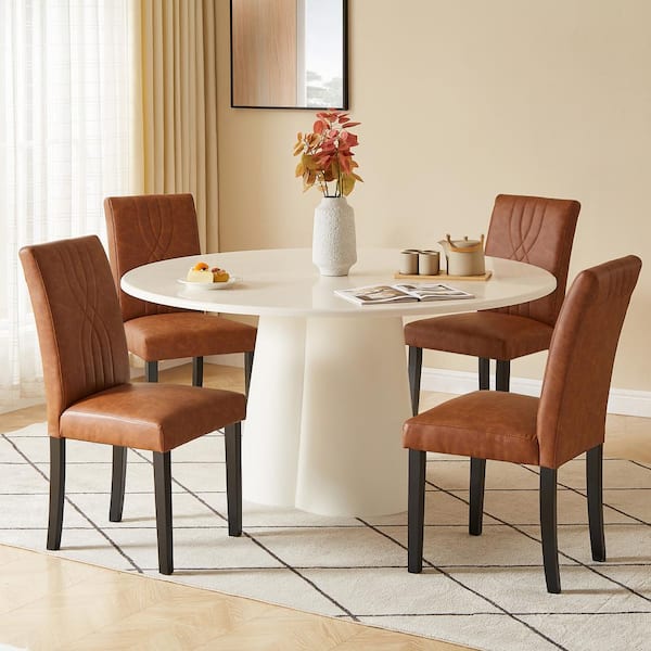 VECELO Upholstered Dining Chairs Set of 4 Brown Modern PU Leather and Solid Wood Legs and High Back Dining Room Chairs
