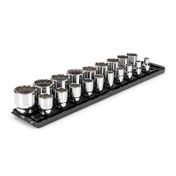 TEKTON 1/2 in. Drive 12-Point Socket Set with Rails (3/8 in.-1-1/2 in.) (19-Piece)