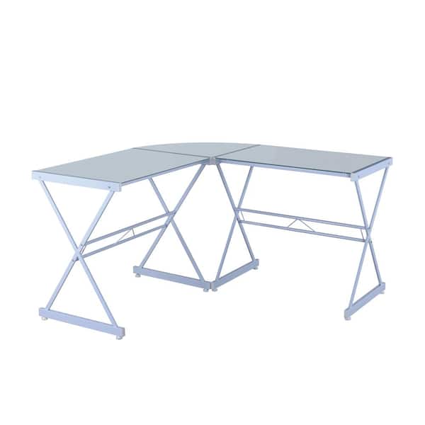 Kahomvis 51 in. LShaped White Glass Top Computer Desk with Steel Frame