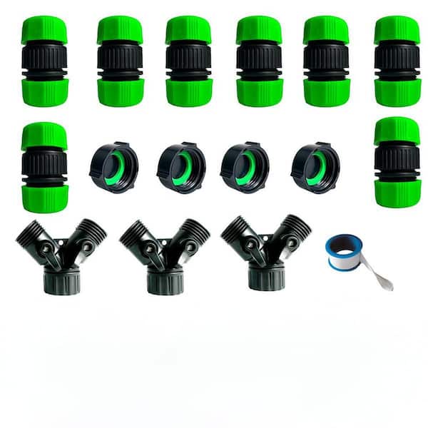16-Piece Hose Connector Set with Female Connector, Male Connector, Valves and Straight Connectors for 0.5 in. Hose