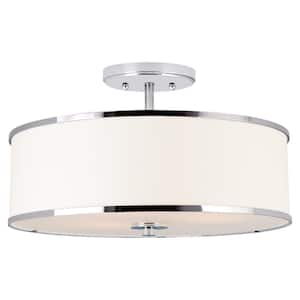 Chloe 15.25 in 60-Watt 3-Light Chrome Modern Semi-Flush with White Shade, No Bulb Included