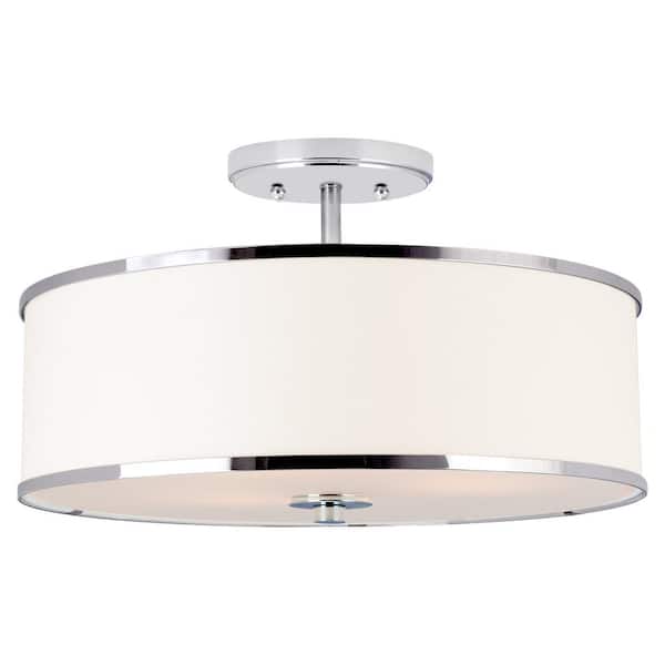 Kira Home Chloe 15.25 in 60-Watt 3-Light Chrome Modern Semi-Flush with White Shade, No Bulb Included