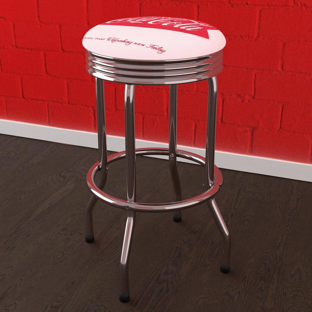 Coca-Cola Ice Cold Design 29 in. Red Backless Metal Bar Stool with Vinyl Se