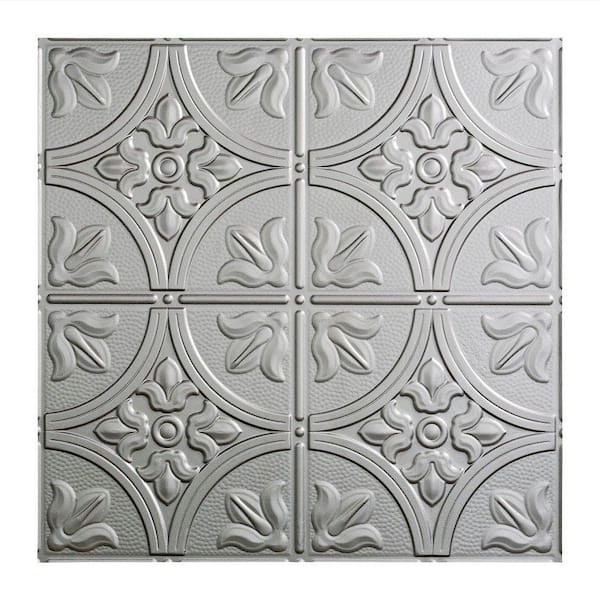 Fasade Traditional Style #2 2 ft. x 2 ft. Argent Silver Vinyl Lay-In Ceiling Tile