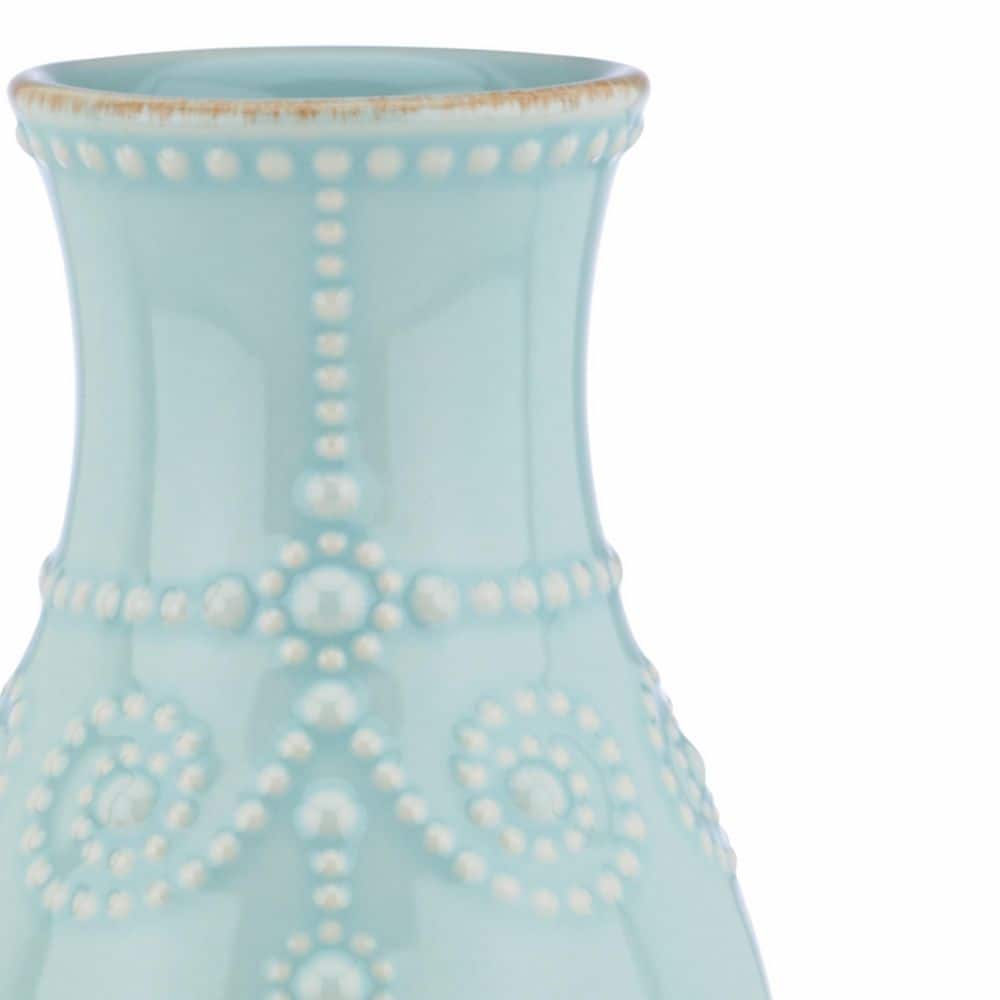 Ice Blue Ceramic Fluted Table Vase 8.7''