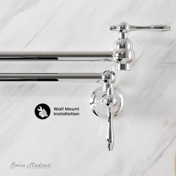 Plaisir Retractable Wall Mount Pot Filler Faucet in Polished Chrome