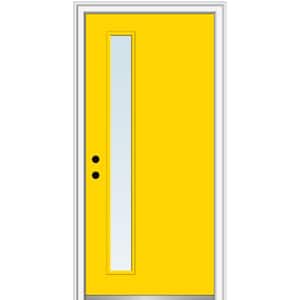 32 in. x 80 in. Viola Low-E Glass Right-Hand 1-Lite Clear Midcentury Painted Fiberglass Smooth Prehung Front Door