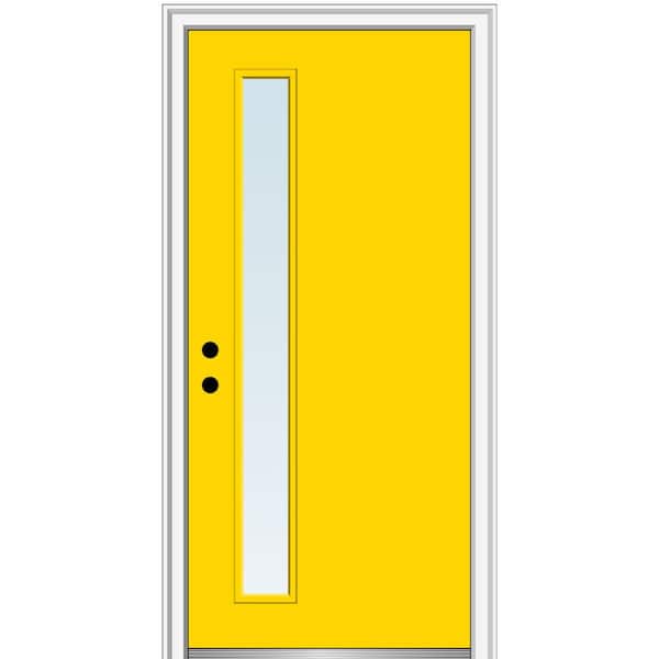 MMI Door 32 in. x 80 in. Viola Low-E Glass Right-Hand 1-Lite Clear Midcentury Painted Fiberglass Smooth Prehung Front Door