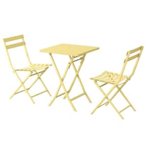 Yellow 3-Piece Metal Indoor Outdoor Bistro Set, Patio Dining Set Foldable Square Table and Chairs Set
