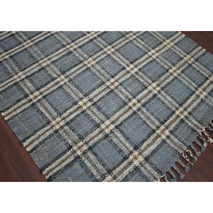 Hampton Blue 3 ft. 6 in. x 5 ft. 6 in. Transitional Plaid Jute Area Rug