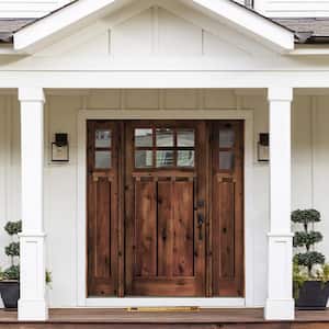 64 in. x 80 in. Craftsman Alder Clear 6-Lite Red Mahogony Stain Wood w.DS Left Hand Single Prehung Front Door/Sidelites