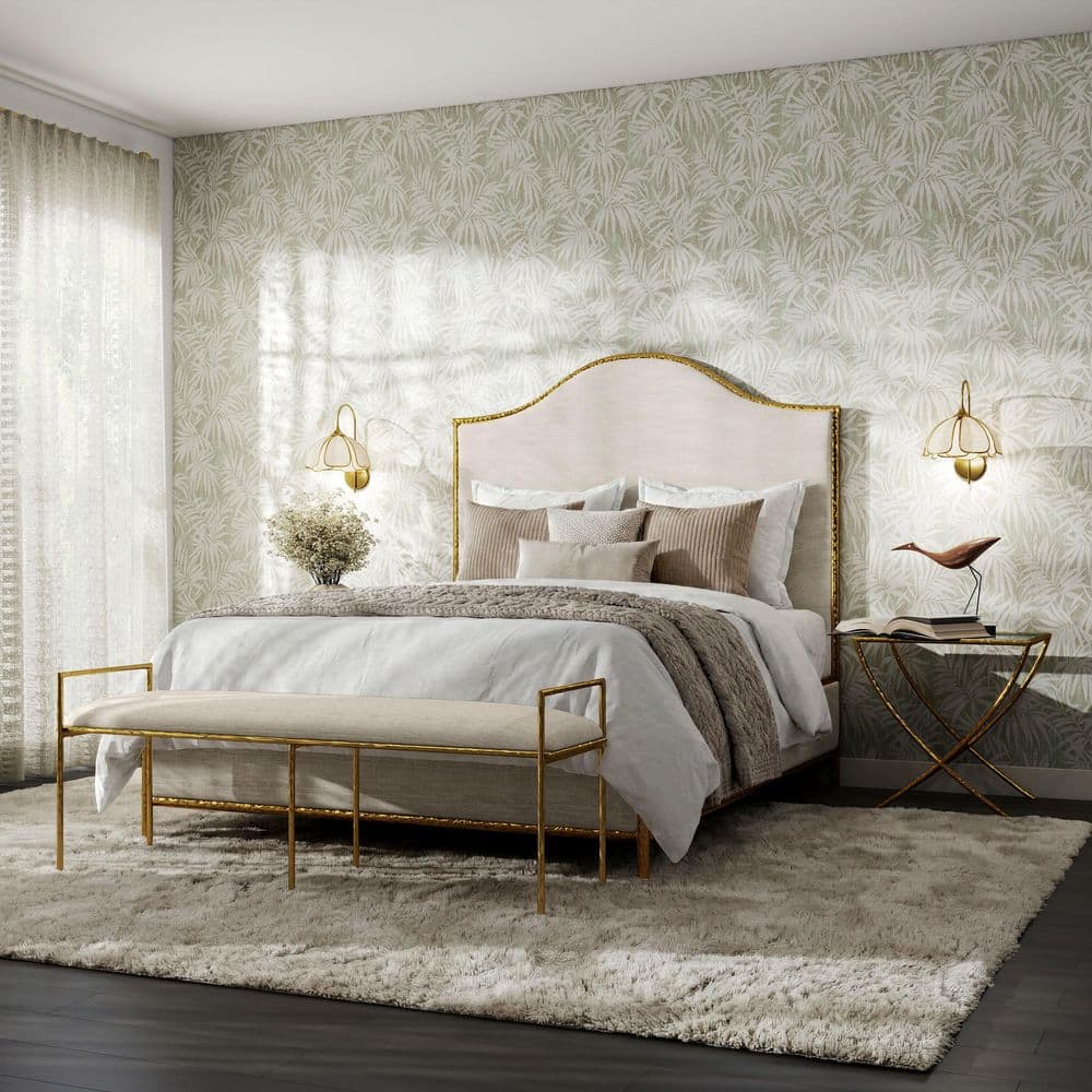 Zayen 4-Piece Modern Hammered Stainless Steel Metal Gold Queen Camelback Platform Bedroom Set With Bench price history on PriceWatchPro
