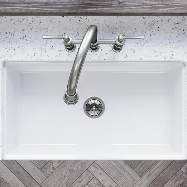 Burnham White Fireclay 33 in. Single Bowl Farmhouse Apron Kitchen Sink