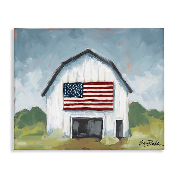 Stupell Industries Patriotic Country Barn by Sara Baker Unframed Nature Graphic Art Print 36 in. x 48 in.