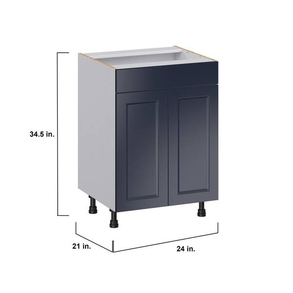 J COLLECTION Devon Painted Blue Recessed Assembled 24 in. W x 34.5 in. H x 21 in. D Vanity 3 Drawers Base Kitchen Cabinet