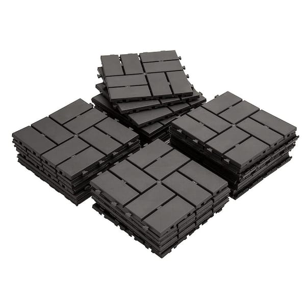 Tunearary 12 in. L x 12 in. W All Weather Patio Interlocking Deck Tile, Gray Stripe Pattern for Balcony, Patio, (Pack of 27)