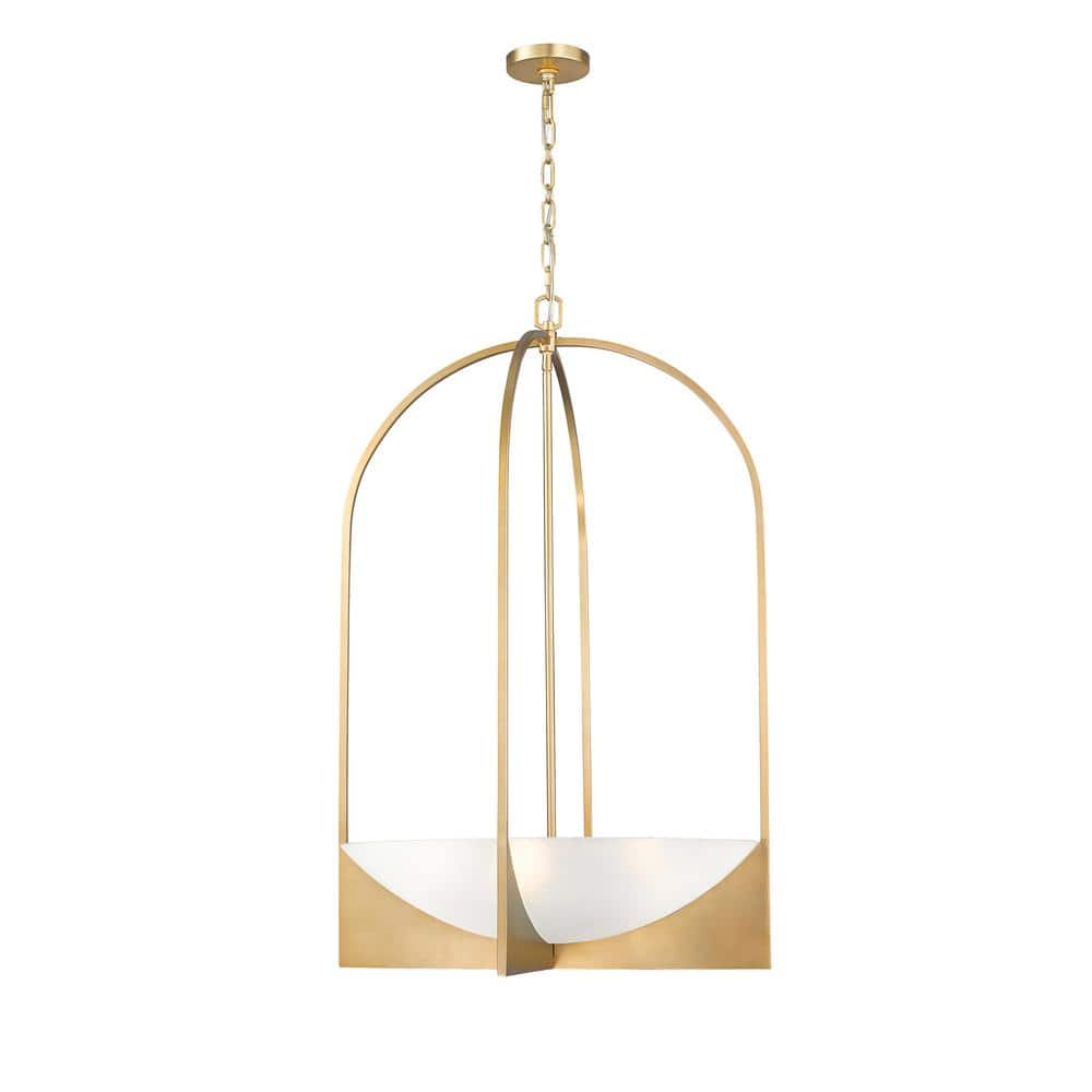 Devon 24 in. 6-Light Modern Gold Chandelier with Sand Blast Glass Shades