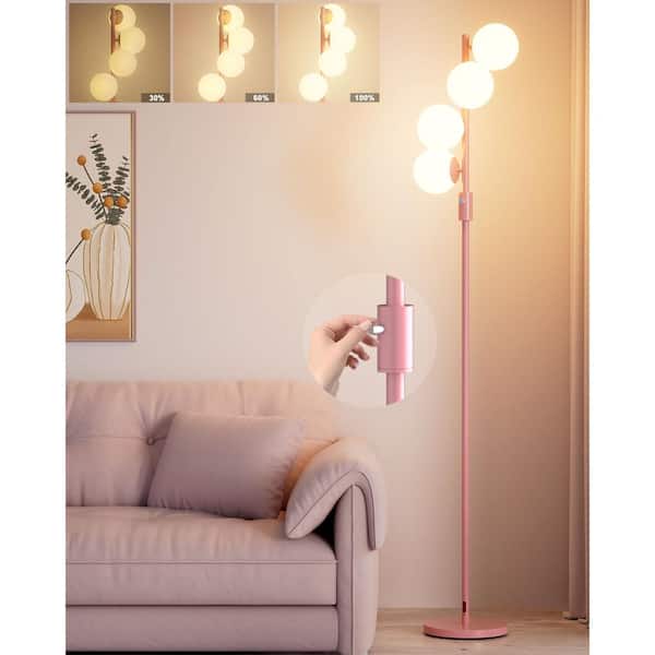 Unbranded 64 in. Pink Globe 4-Lights Smart Dimmable Standard Floor Lamp For Living Room with Frosted PC Spherical Shade