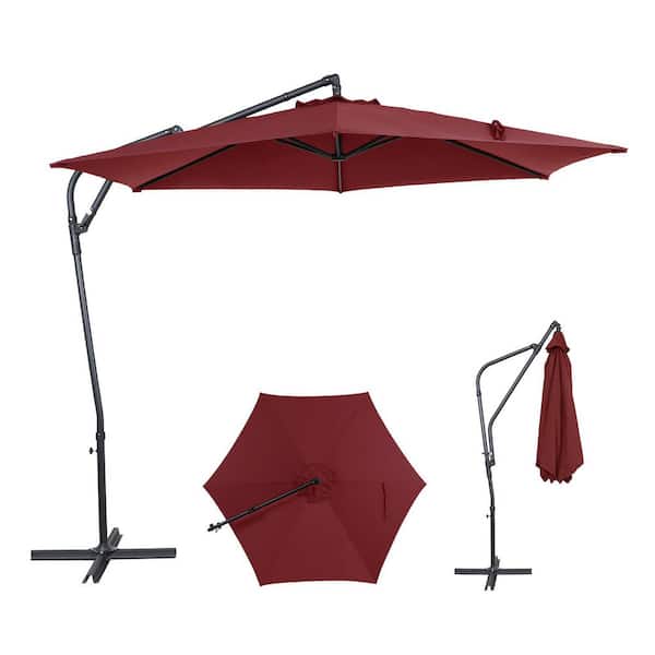 10 ft. Offset Patio Umbrella, Manual Tilt, 360° Crank, Vented, Wind-Resistant for Market(RED)