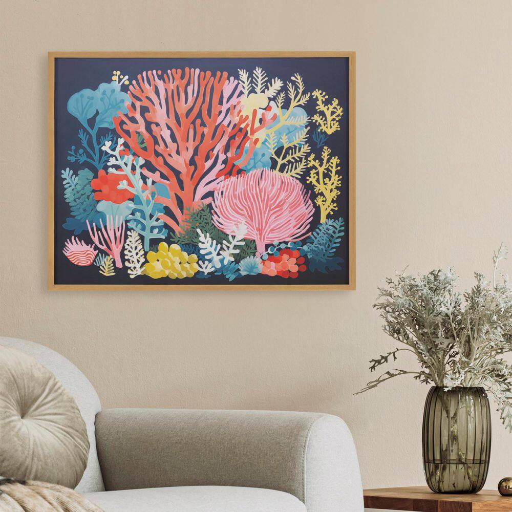 Bright Coral Underwater Ocean Print with Gold Frame, 20x16