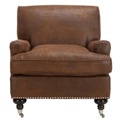 Chloe Brown/Espresso Faux Leather Club Arm Chair