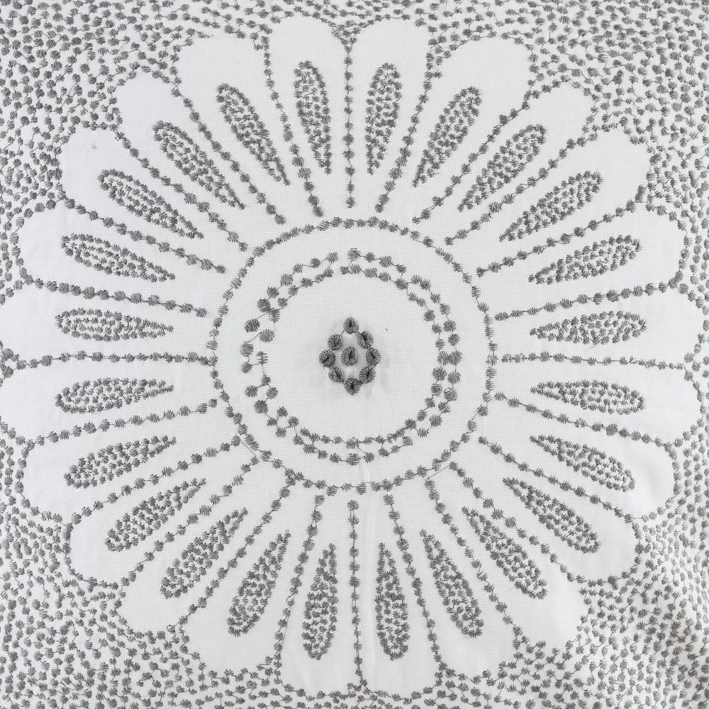 Sofia 20" Modern Medallion Embroidered Grey and Off-White Square Pillow
