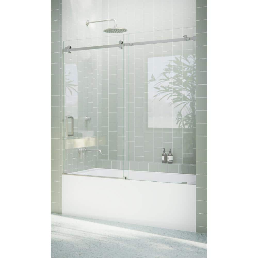 Astro 60" Frameless Sliding Bathtub Door with Brushed Nickel Finish