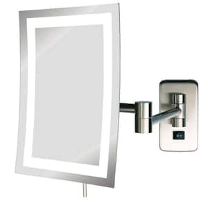 6 in. x 9 in. Frameless Wall Mounted LED Lighted Single 5X Makeup Mirror in Nickel