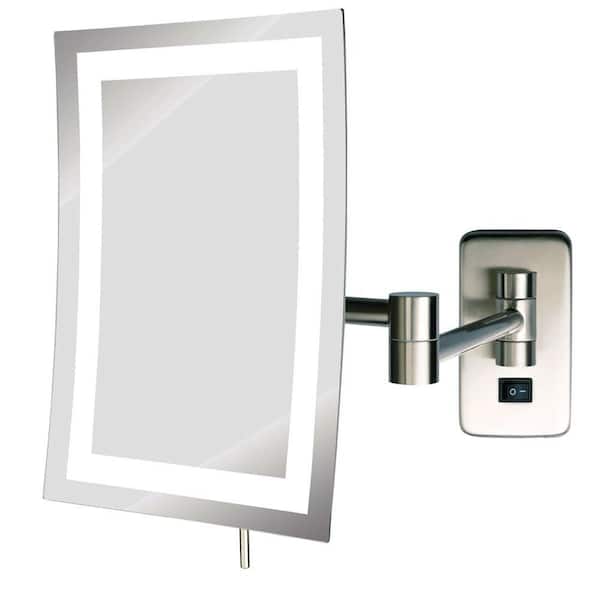 SEE ALL 6 in. x 9 in. Frameless Wall Mounted LED Lighted Single 5X Makeup Mirror in Nickel