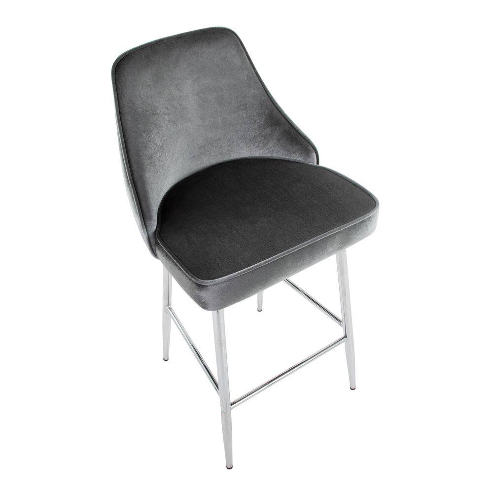 Marcel 25" Chrome and Gray Velvet Counter Stools - Set of 2