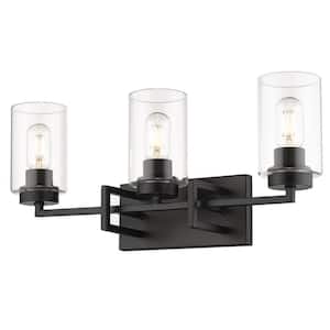 Golden Lighting Tribeca 4.63 in. 3-Light Black with Black Accents Bath ...
