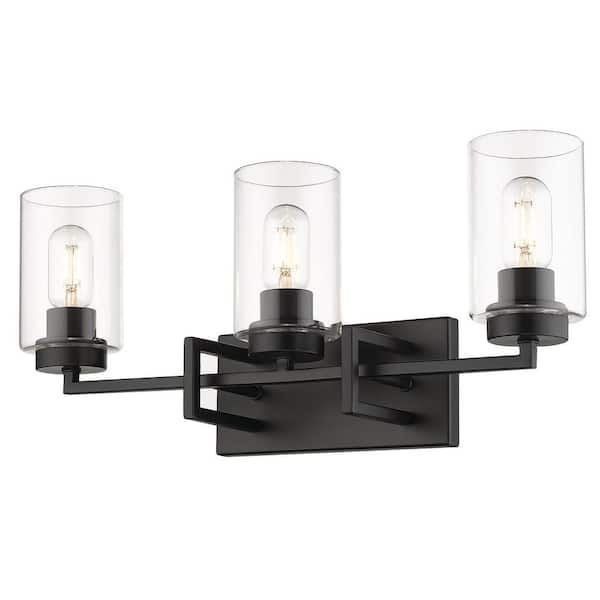 Golden Lighting Tribeca 4.63 in. 3-Light Black with Black Accents Bath Vanity Light