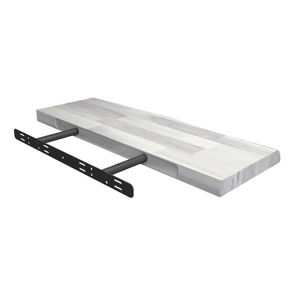 Interbuild Solid 2.9 ft. L x 10 in. D x 1.5 in. T, Acacia Butcher Block Countertop Floating Wall Shelf Organic White with Live Edge