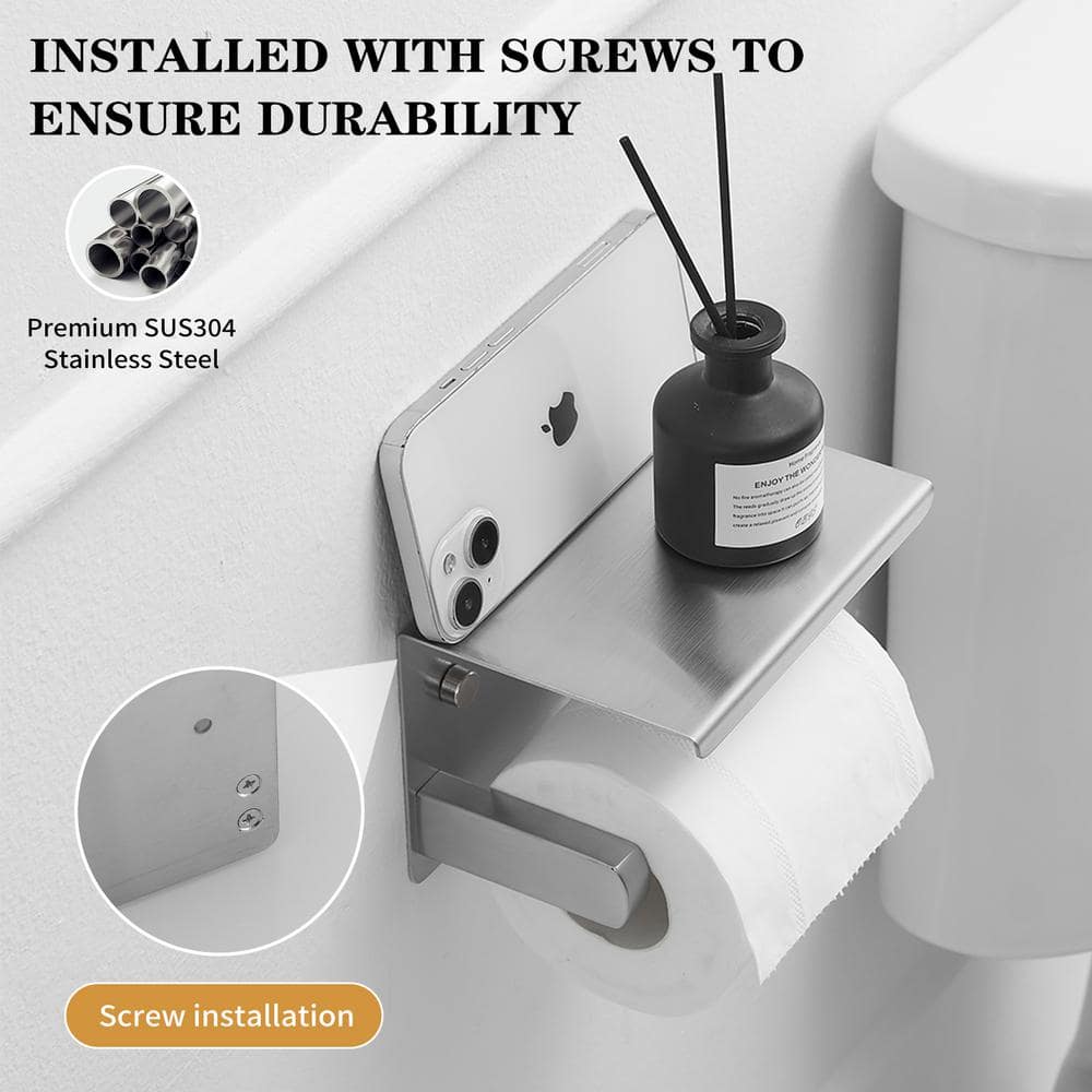 Brushed Nickel Stainless Steel Wall Mounted Toilet Paper Holder with Shelf
