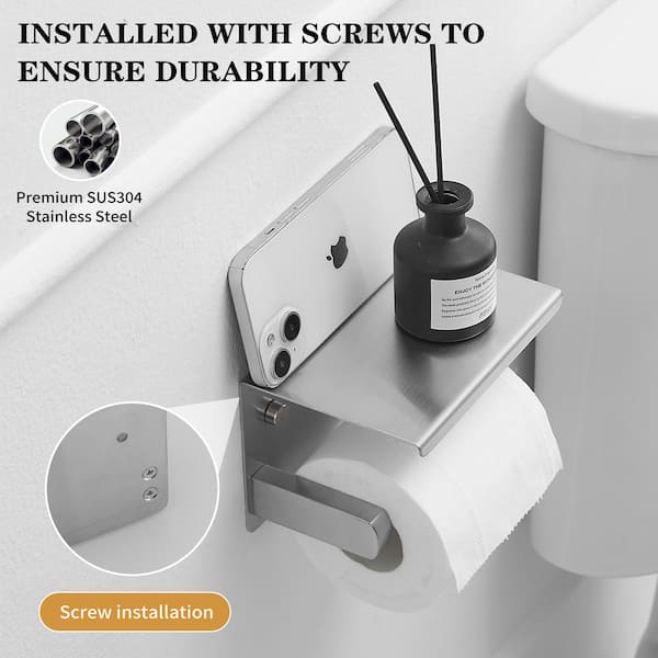 BWE Wall Mount Toilet Paper Holder with Stainless Steel Storage