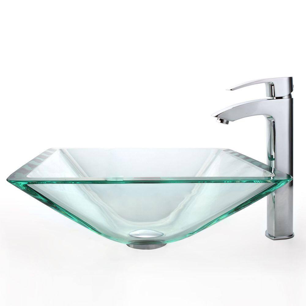 Clear Square Glass Above-Counter Vessel Sink