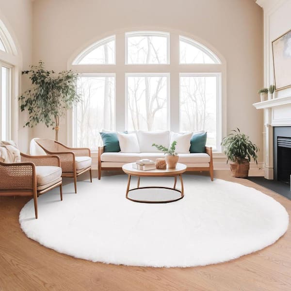 Nourideaux White Round Rug 6 ft. Circle Rug Fluffy Faux Fur Rug