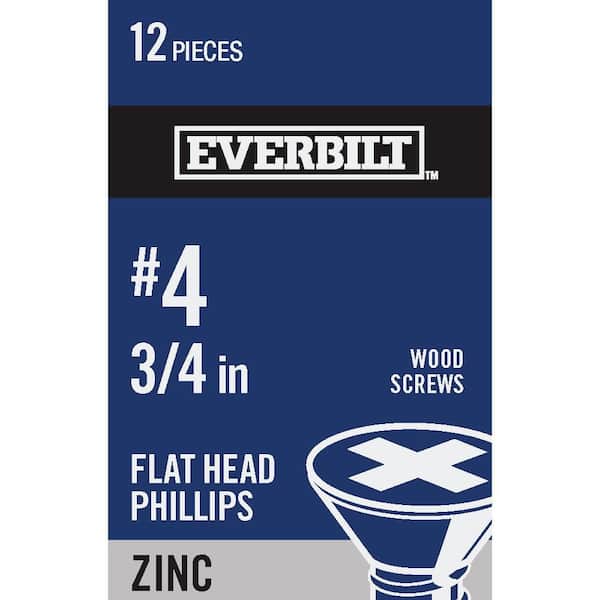 Everbilt #4 x 3/4 in. Phillips Flat Head Zinc Plated Wood Screw (12-Pack)