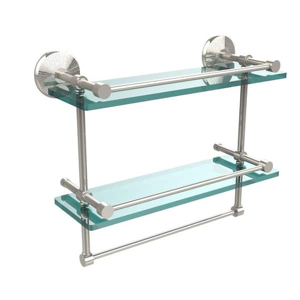 Allied Brass Monte Carlo 16 in. L x 12 in. H x 5 in. W 2-Tier Clear Glass  Bathroom Shelf with Towel Bar in Polished Nickel MC-2TB/16-GAL-PNI - The  Home Depot
