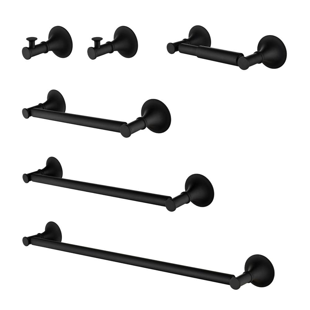 Matte Black 6-Piece Brass Bathroom Hardware Set