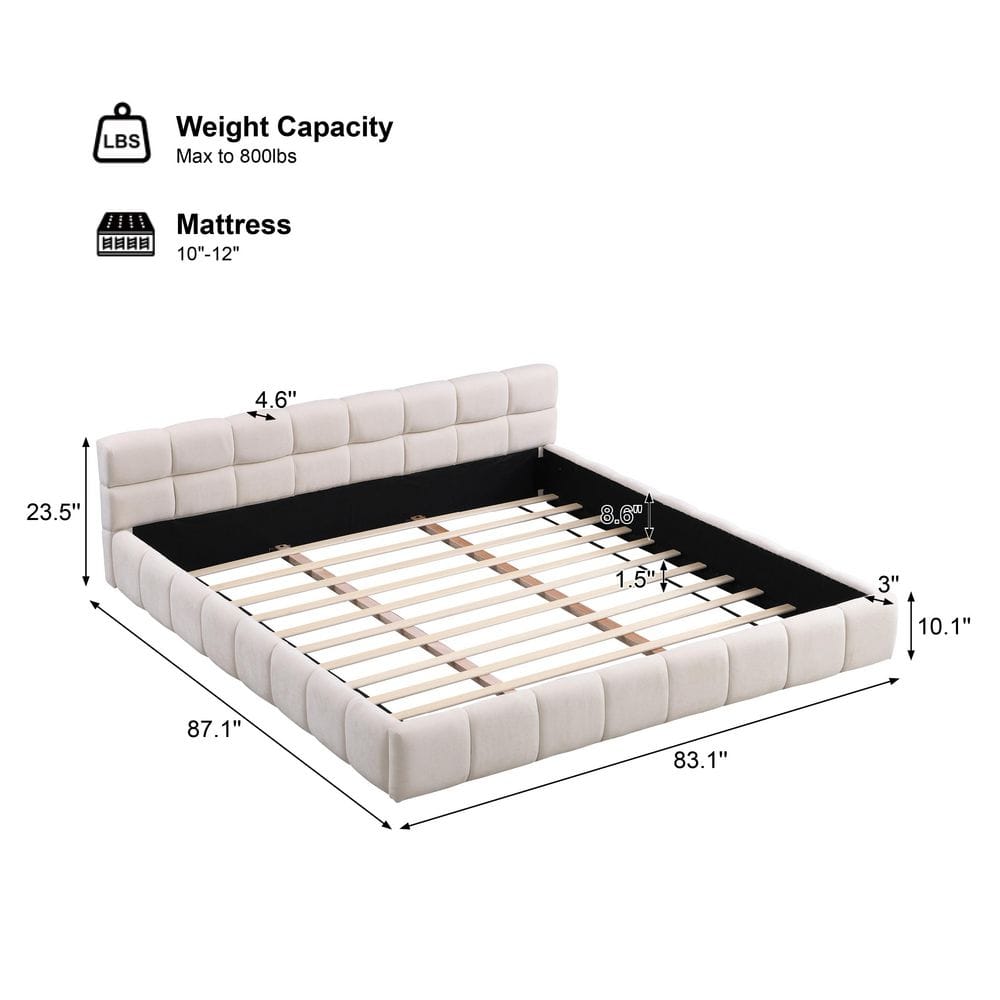 Jackson Beige Chenille Upholstered Wood Frame King Size Platform Bed with Checkerboard Headboard - thumbnail 3