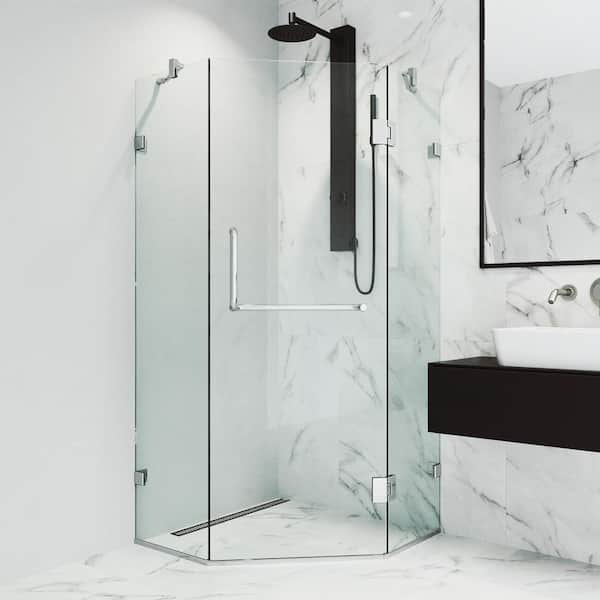 VIGO Piedmont 38 in. L x 38 in. W x 73 in. H Frameless Pivot Neo-angle Shower Enclosure in Chrome with 3/8 in. Clear Glass