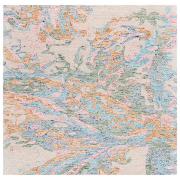 Jardin 6 ft. x 6 ft. Ivory/Pink Abstract Floral Marle Square Area Rug