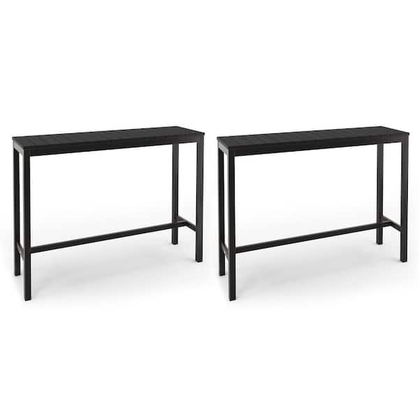 LUE BONA Humphrey 55 in. Black Plastic HDPS Outdoor Bar Table Patio Waterproof Pub Height Dining Table For Balcony Indoor 2-pack