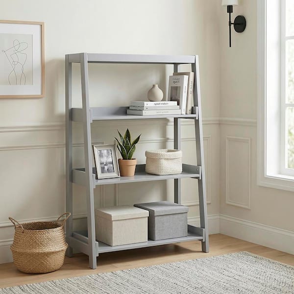 Eliza 41 in. Tall Gray Wood 3 Fixed Shelves Bookcase