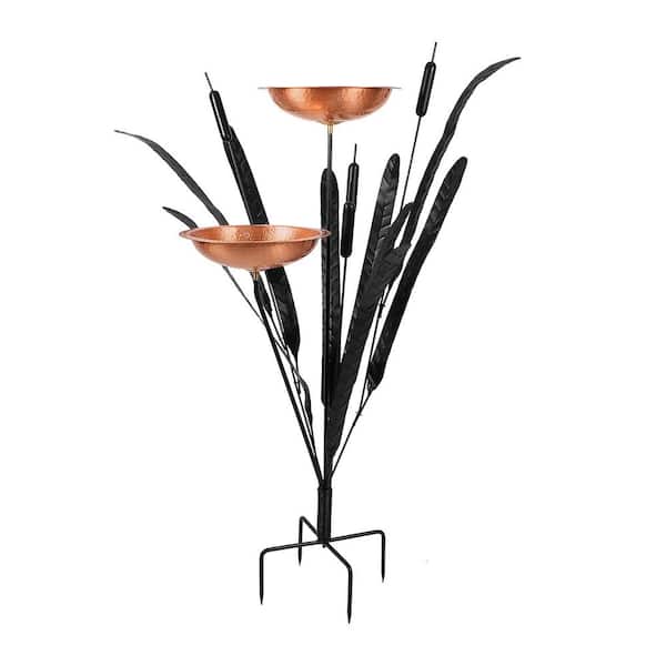 ACHLA DESIGNS CTBB-01 50 in. Tall Copper Double Cattail Birdbath with 2 Bowls and Stake - 3